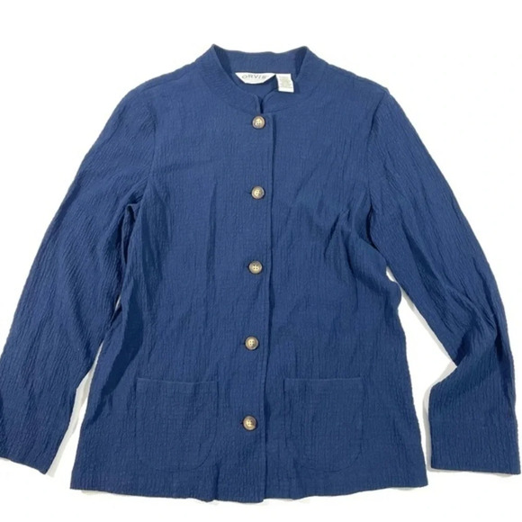 Orvis Crepe Button Front Shirt Blue Size Medium 10 12 - Picture 1 of 5